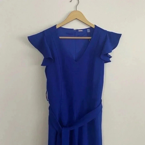 NWT Tahari Cobalt Blue Ruffle Sleeve V neck Jumpsuit - Picture 3 of 13
